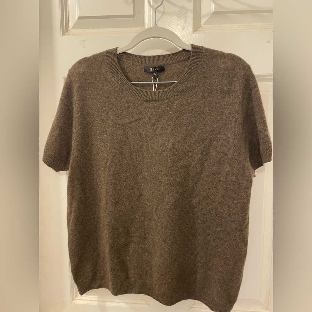 Quince Cashmere Sweater Short Sleeve Dark Brown XL